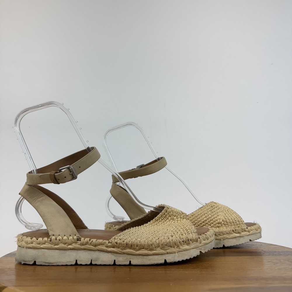 Womens Gentle Souls Lucille Beige Raffia Platform Ankle Strap Sandals Size 9.5 M